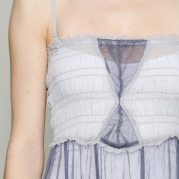 Free People Raw Tulle Maxi Slip dress blue grey - Picture 4 of 7